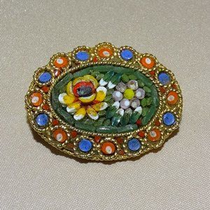 MOSIAC HAND INLAID PIN WITH "SAFETY PIN"37 CLASP